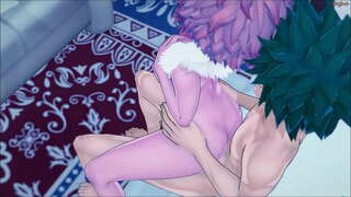 Izuku Midoriya devorga qarshi yoqimli jamoa do&#039;sti Mina - MHA Hentai.