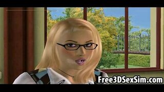 Ζεστό 3D μαθήτρια γλείφει ένα ebony μωρά σφιχτό μουνί